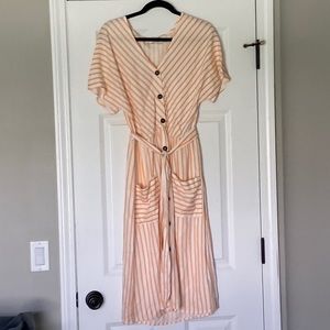 All in Favor Striped Dress with Pockets - Size Small - Orange White.